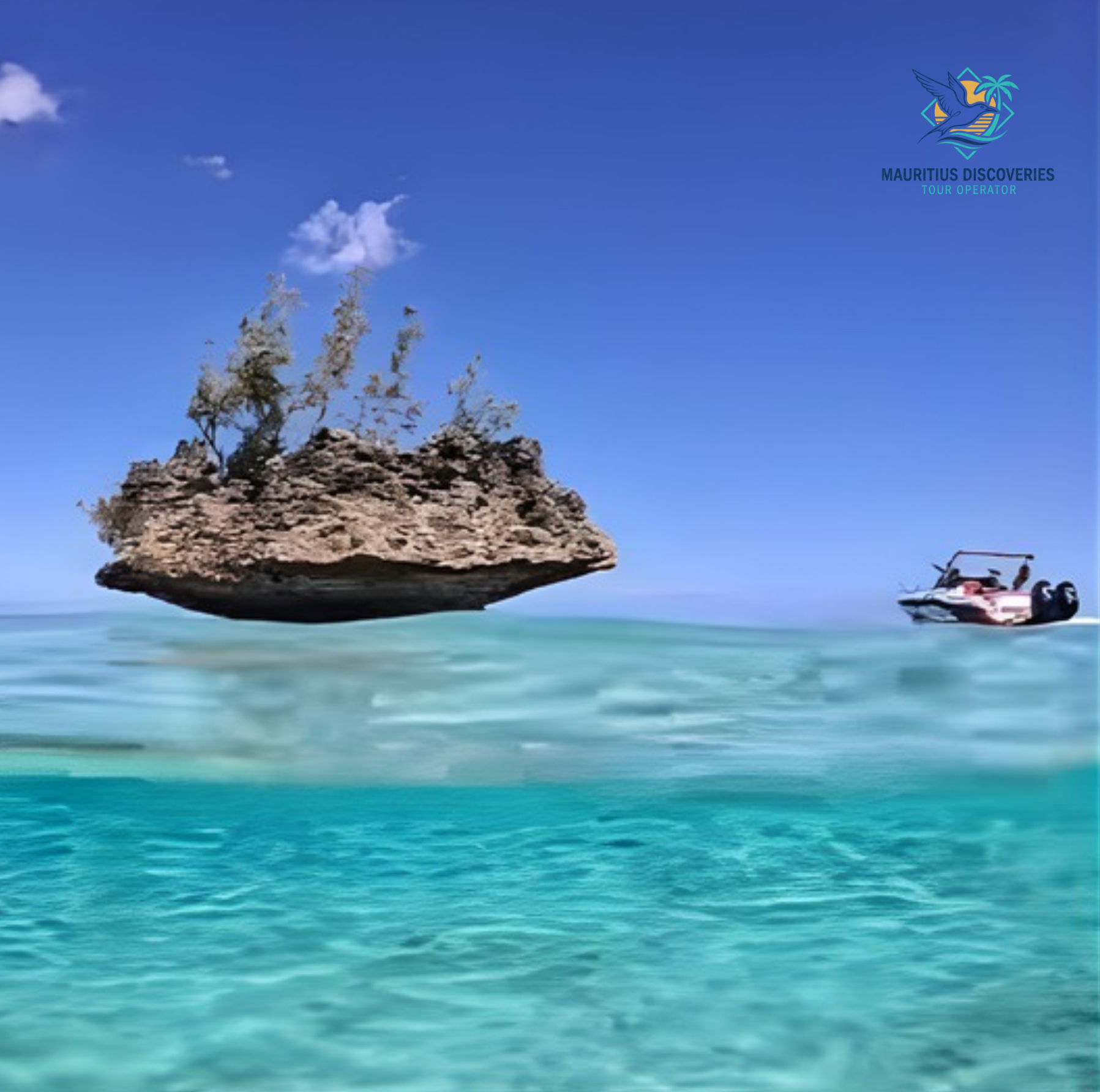 Crystal Rock in the turquoise west coast lagoon of Mauritius