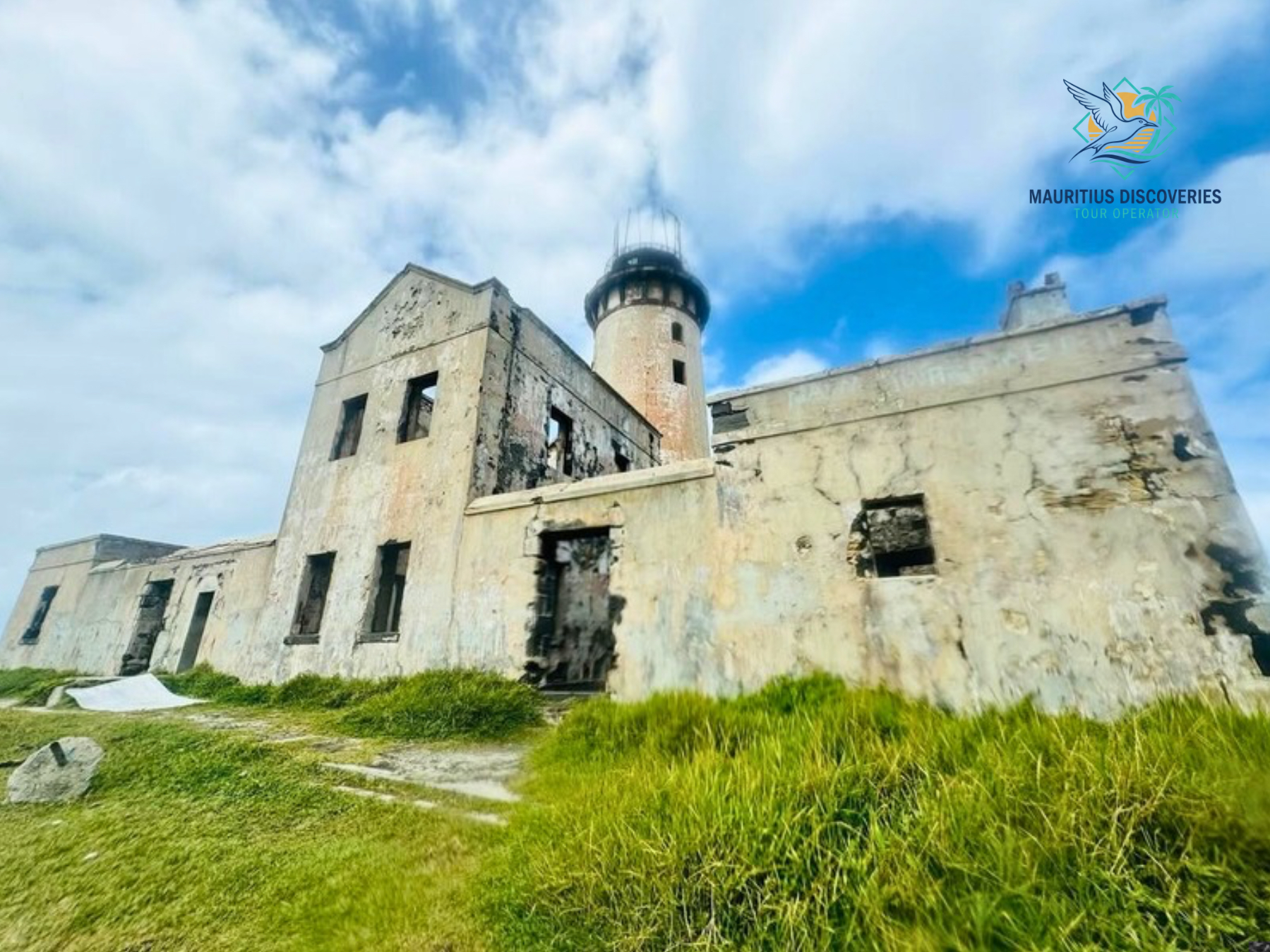 Historic stone fort on an island visited on a southeast Mauritius boat charter